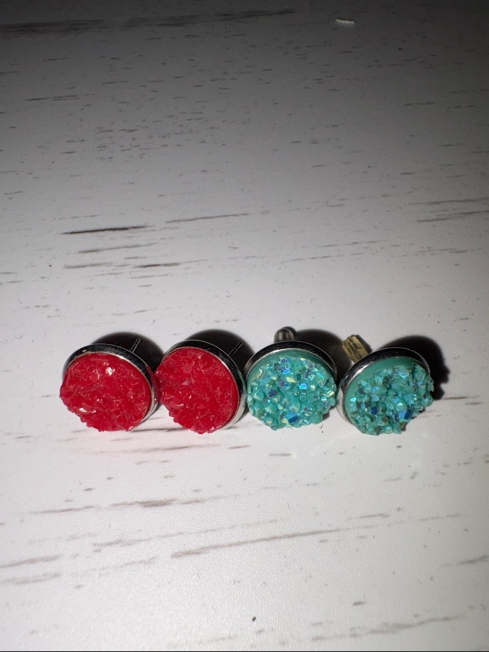 Druzy Stud Earrings - Red and Turquoise